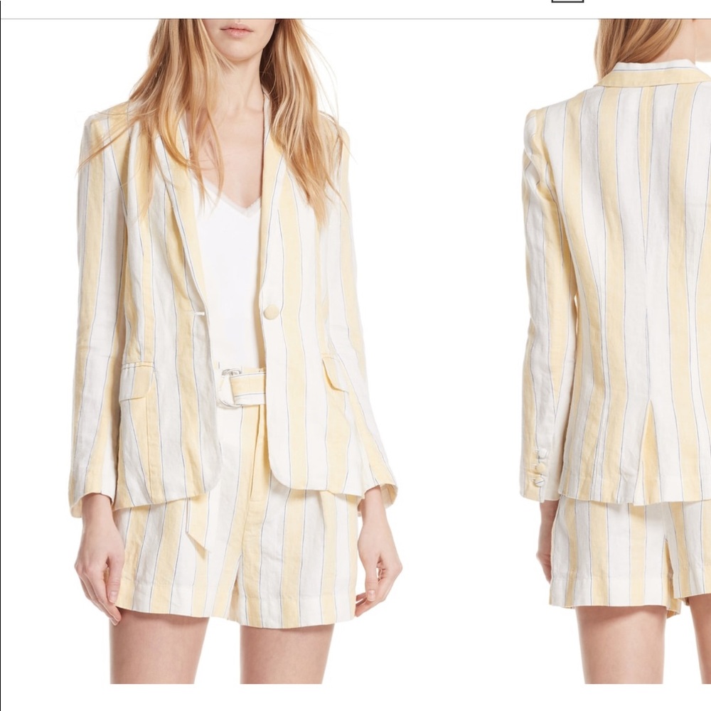 Frame Denim Yellow and White Striped Blazer